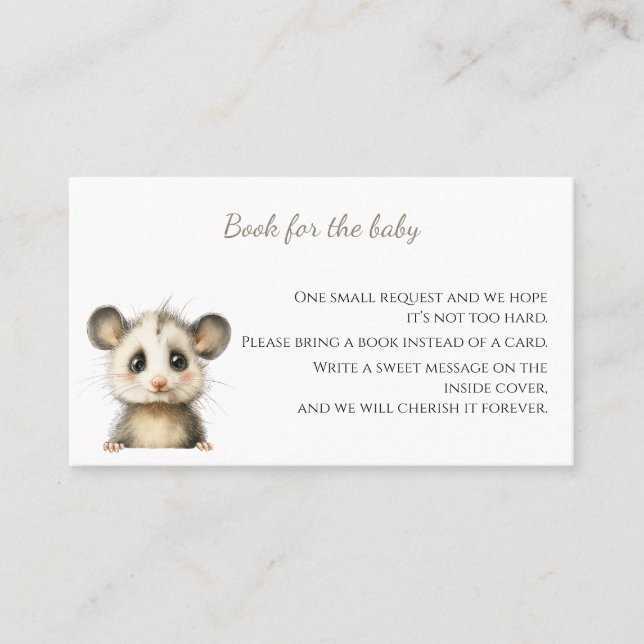 Woodland Opossum Baby Shower • Books for Baby Business Card (Front)