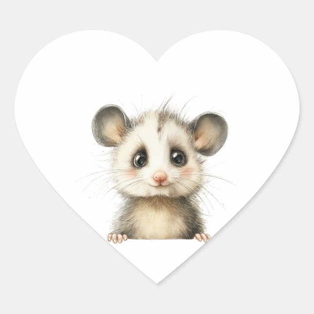 Woodland Opossum Baby Shower • Cute Heart Sticker (Front)
