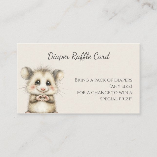 Woodland Opossum Baby Shower • Diaper Raffle Card (Front)