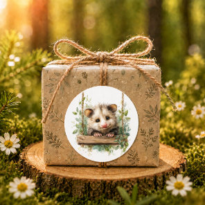 Woodland Opossum Baby Shower • Neutral Classic Round Sticker