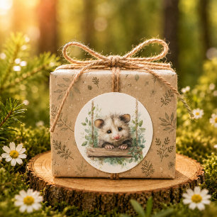 Woodland Opossum Baby Shower • Neutral Classic Round Sticker