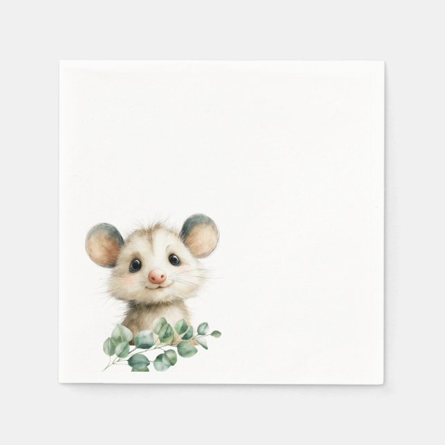 Woodland Opossum Baby Shower • Neutral Napkins (Front)