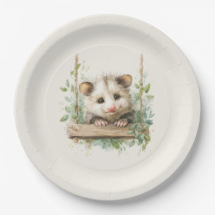 Woodland Opossum Baby Shower • Neutral Paper Plates