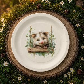 Woodland Opossum Baby Shower • Neutral Paper Plates