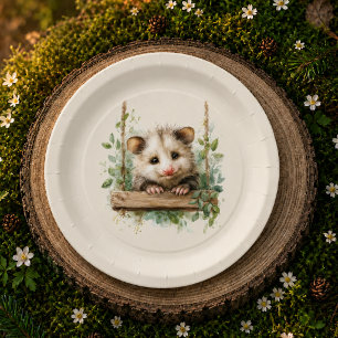 Woodland Opossum Baby Shower • Neutral Paper Plates