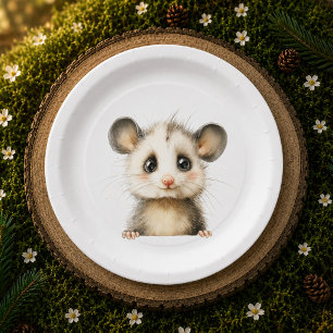 Woodland Opossum Baby Shower • Neutral Paper Plates