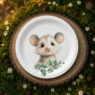 Woodland Opossum Baby Shower • Neutral Paper Plates