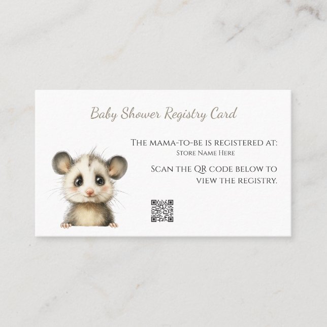 Woodland Opossum Baby Shower • Registry Card (Front)