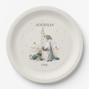 Woodland Otter 1st Birthday Paper Plates