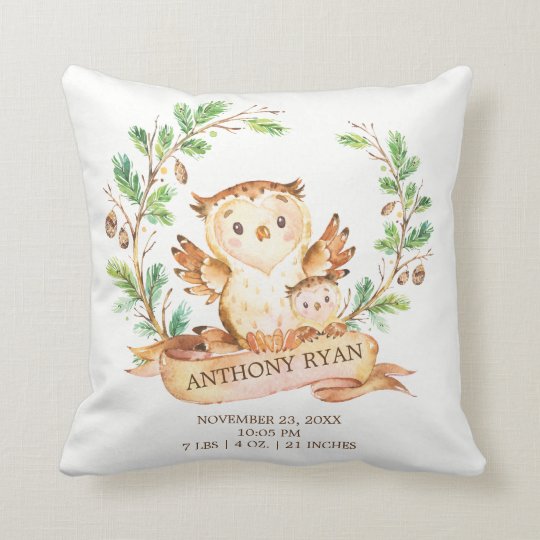 Woodland Owl Baby Birth Stats Pillow Zazzle Com