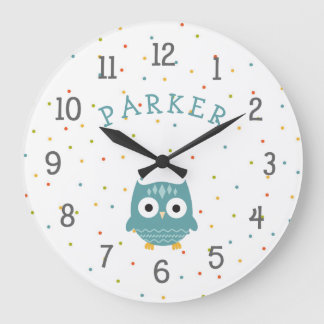 Woodland Owl baby nursery clock with name