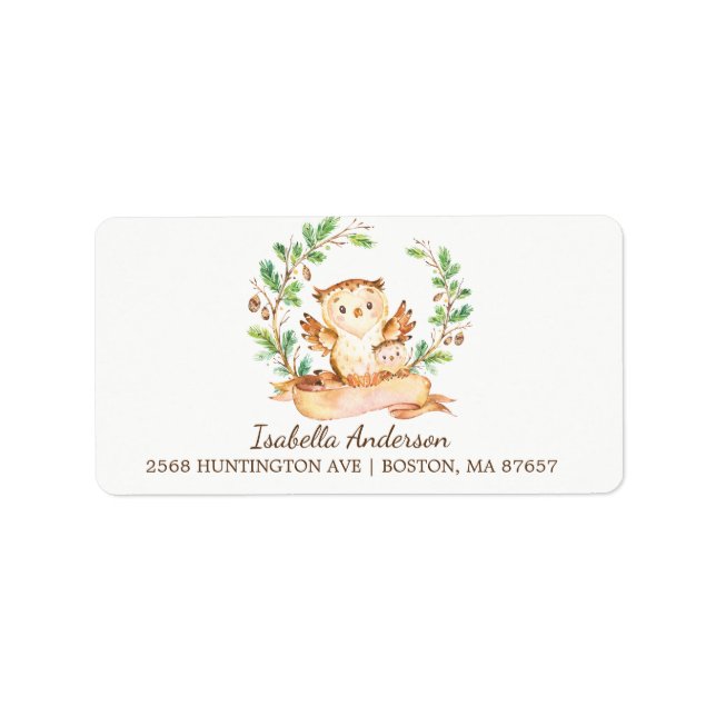 Woodland Owl Baby Shower Address Label (Front)