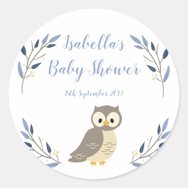 Woodland Owl Baby Shower Favor Sticker (Front)