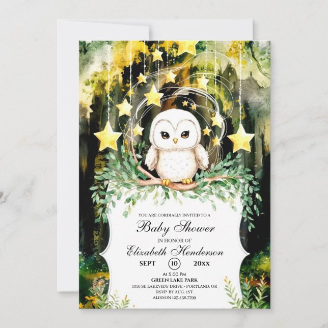 Woodland Owl Baby Shower Invitation (Front)