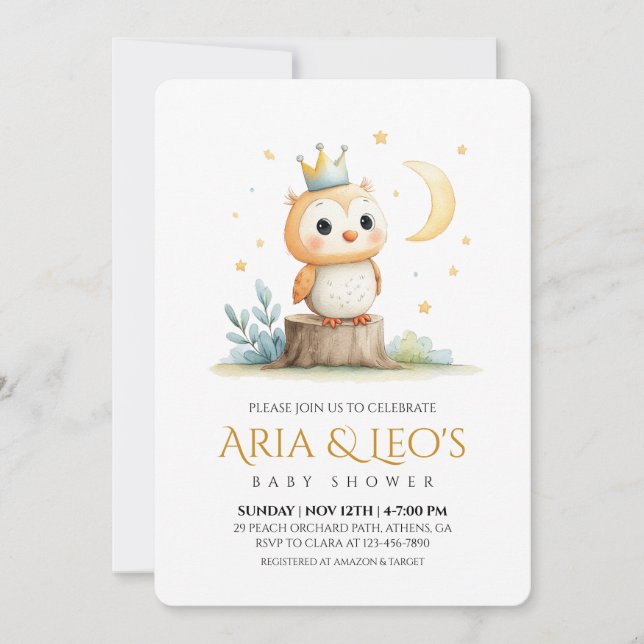 Woodland Owl Baby Shower Invitation  (Front)