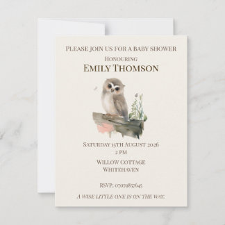 Woodland Owl Baby Shower Invitation