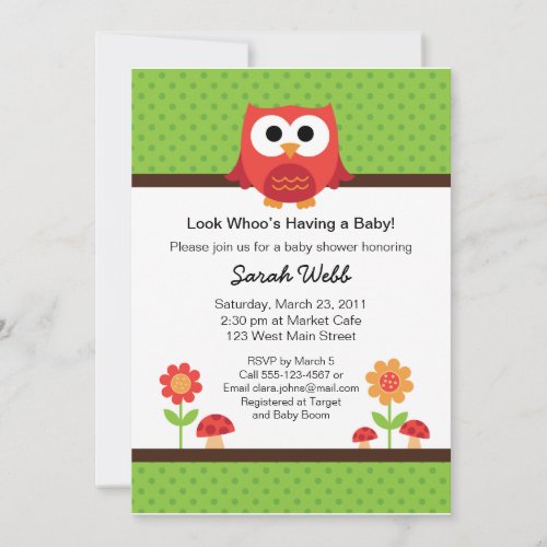 Woodland Owl Baby Shower Invitation