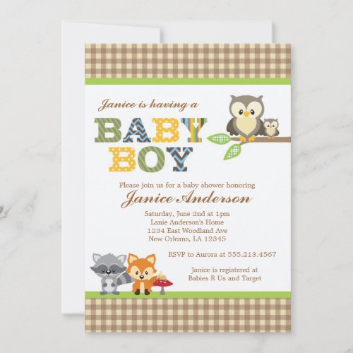 Woodland Owl Baby Shower invitation Boy