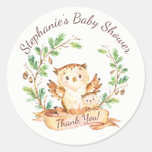 Woodland Owl Baby Shower Thank You Favor Sticker