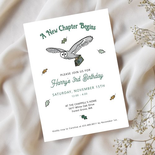 Woodland Owl Book Themed Birthday Invitation