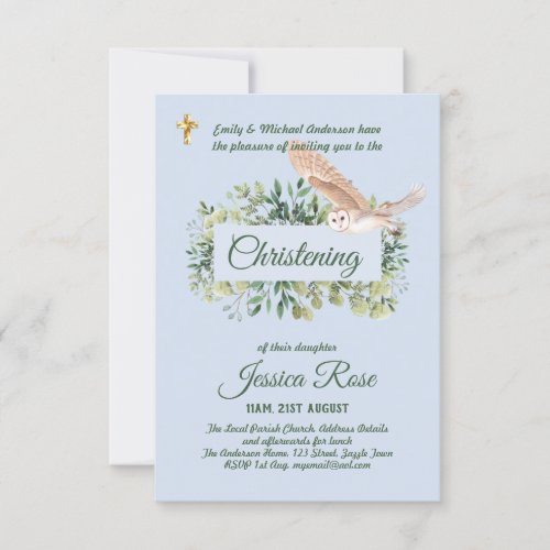 Woodland Owl Boys Christening Invites Baptism 