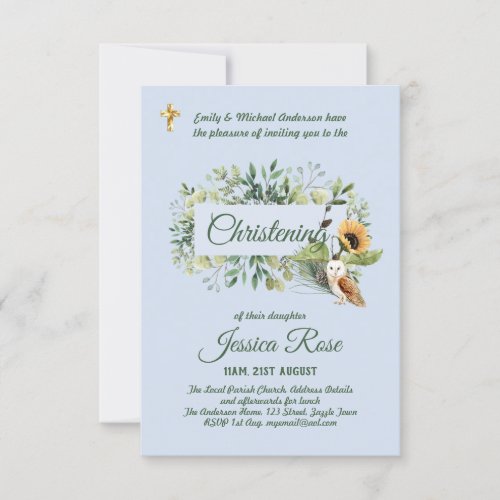 Woodland Owl Boys Christening Invites Baptism 