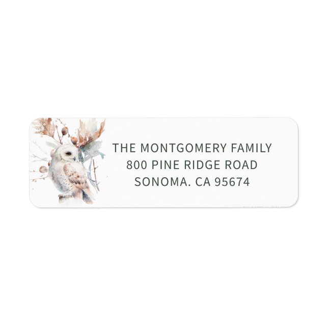 Woodland Owl Christmas Return Address Label (Front)