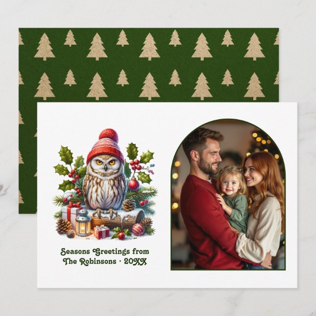 Woodland Owl Cozy Forest Christmas Magic Photo Holiday Card (Front/Back)