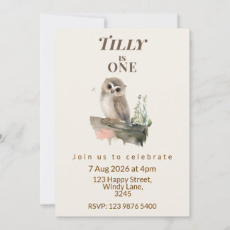 Woodland Owl First Birthday Invitation