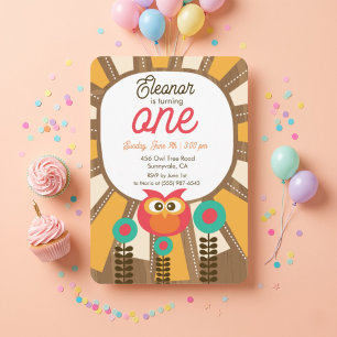 Woodland Owl First Birthday Invitation – One Year 