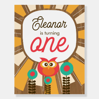 Woodland Owl First Birthday Invitation – One Year Foam Board