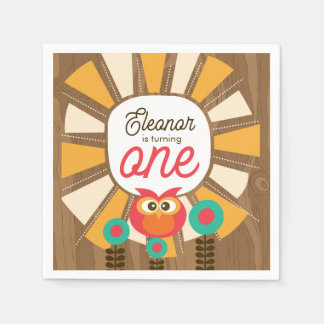 Woodland Owl First Birthday Invitation – One Year  Napkins