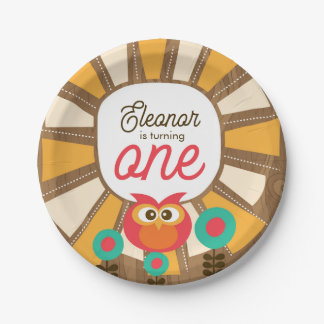 Woodland Owl First Birthday Invitation – One Year  Paper Plates