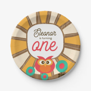 Woodland Owl First Birthday Invitation – One Year Paper Plates