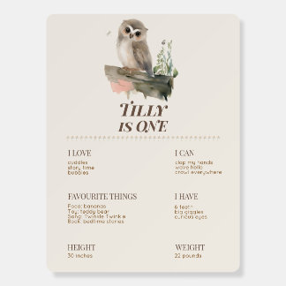 Woodland Owl First Birthday Milestone Poster