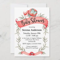 Woodland Owl in Red Scarf Baby Shower Invitation