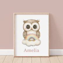 Woodland Owl On A Boho Rainbow Nursery Wall