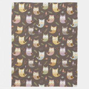 Woodland Owl Pattern, Kids Brown Fleece Blanket
