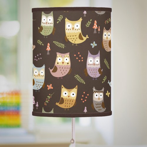 Woodland Owl Pattern Kids Brown Table Lamp