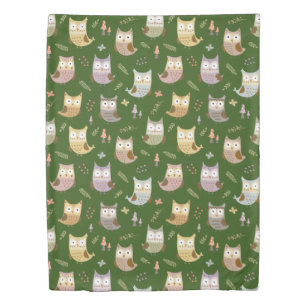 Woodland Owl Pattern, Kids Green Duvet Cover