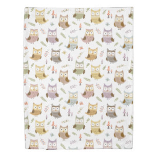 Woodland Owl Pattern, Kids White Duvet Cover