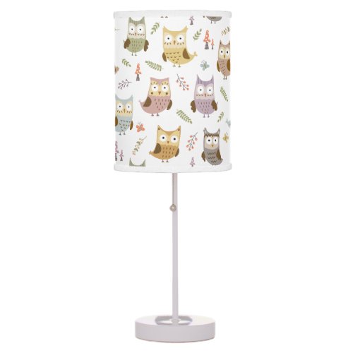 Woodland Owl Pattern Kids White Table Lamp