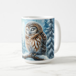 Woodland Owl Serene Winter Forest Wildlife Coffee Mug