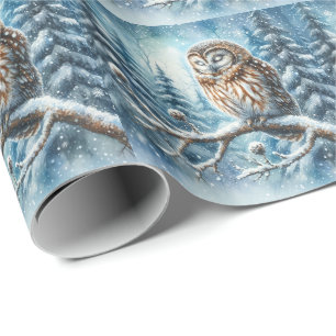 Woodland Owl Serene Winter Forest Wildlife Wrapping Paper