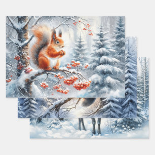 Woodland Owl Serene Winter Forest Wildlife Wrapping Paper Sheets