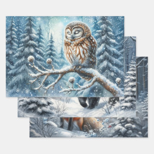 Woodland Owl Serene Winter Forest Wildlife Wrapping Paper Sheets
