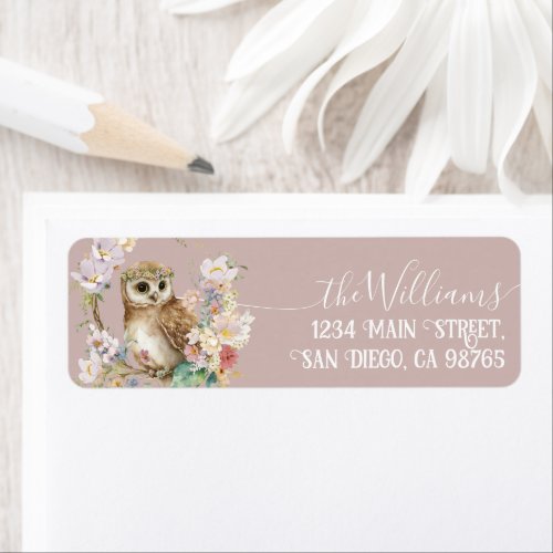 Woodland owl spring floral girl Baby Shower Label