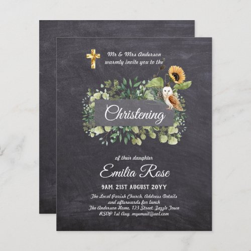 Woodland Owl Sunflower CHRISTENING Baptism Invite