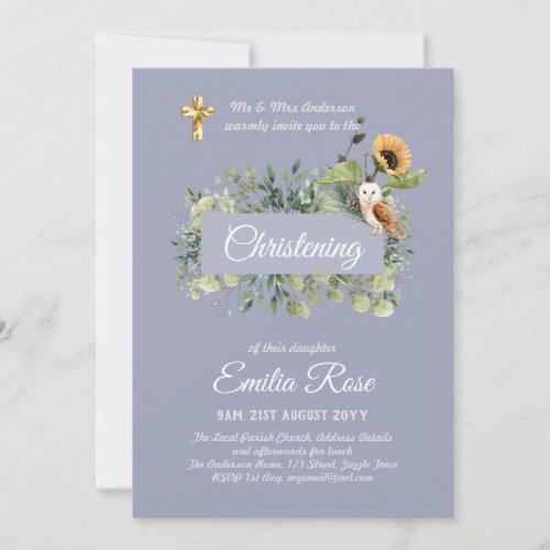 Woodland Owl Sunflower CHRISTENING Baptism Invite