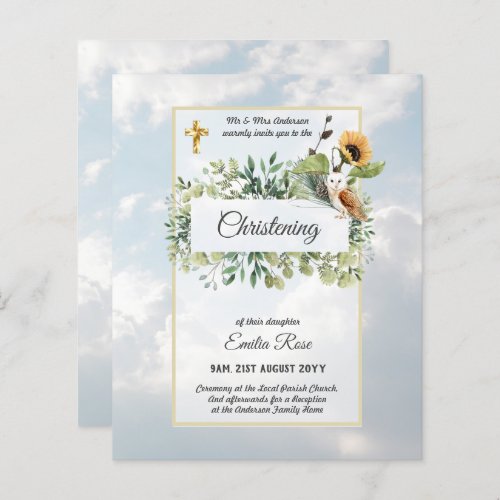 Woodland Owl Sunflower CHRISTENING Baptism Invite